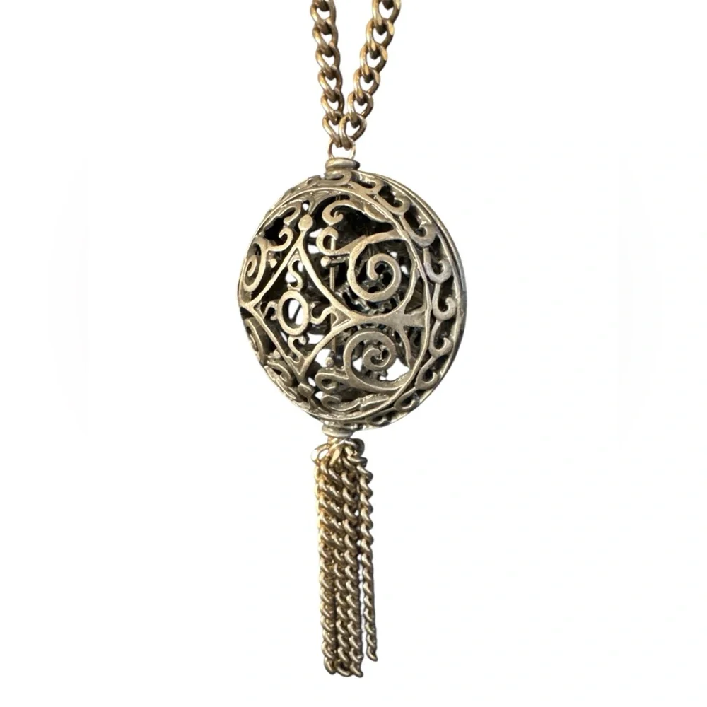 Long-Chain Filigree ball tassel pendant necklace, 19” Length - Picture 1 of 4